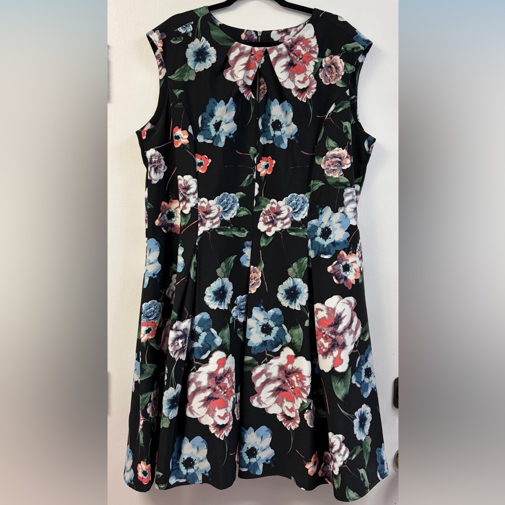 Roz & Ali Black Dress with Pink, Blue and Green Floral Print